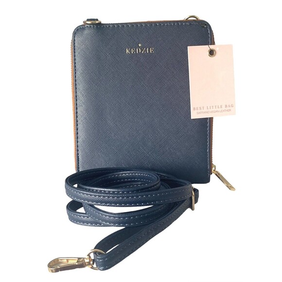 KEDZIE Soft Vegan Leather Crossbody Bag Detachable Shoulder Strap Blue NEW W/Tag - Picture 6 of 14